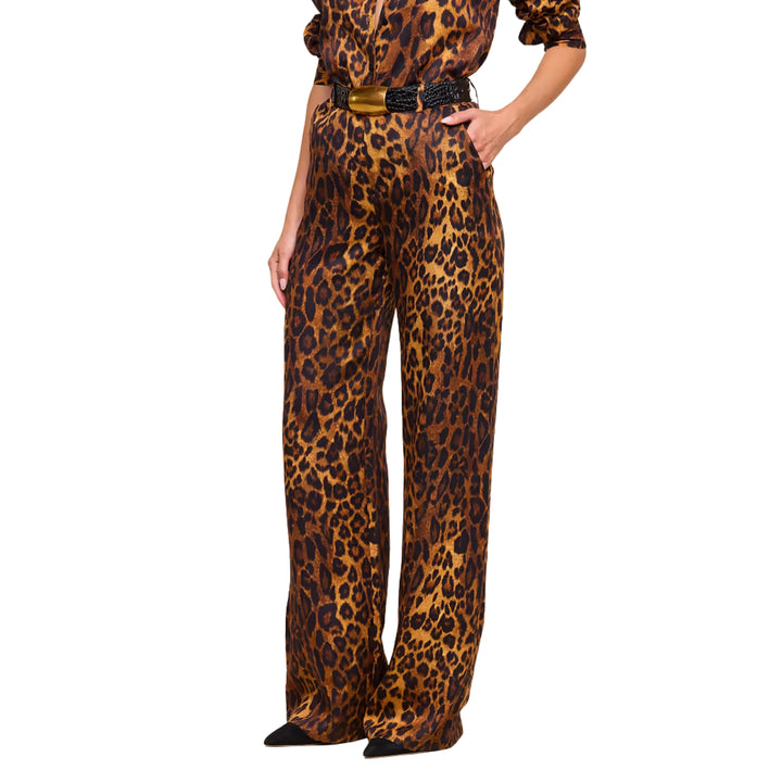 Livvy Beltloop Pant in Tan Multi Javan Leopard