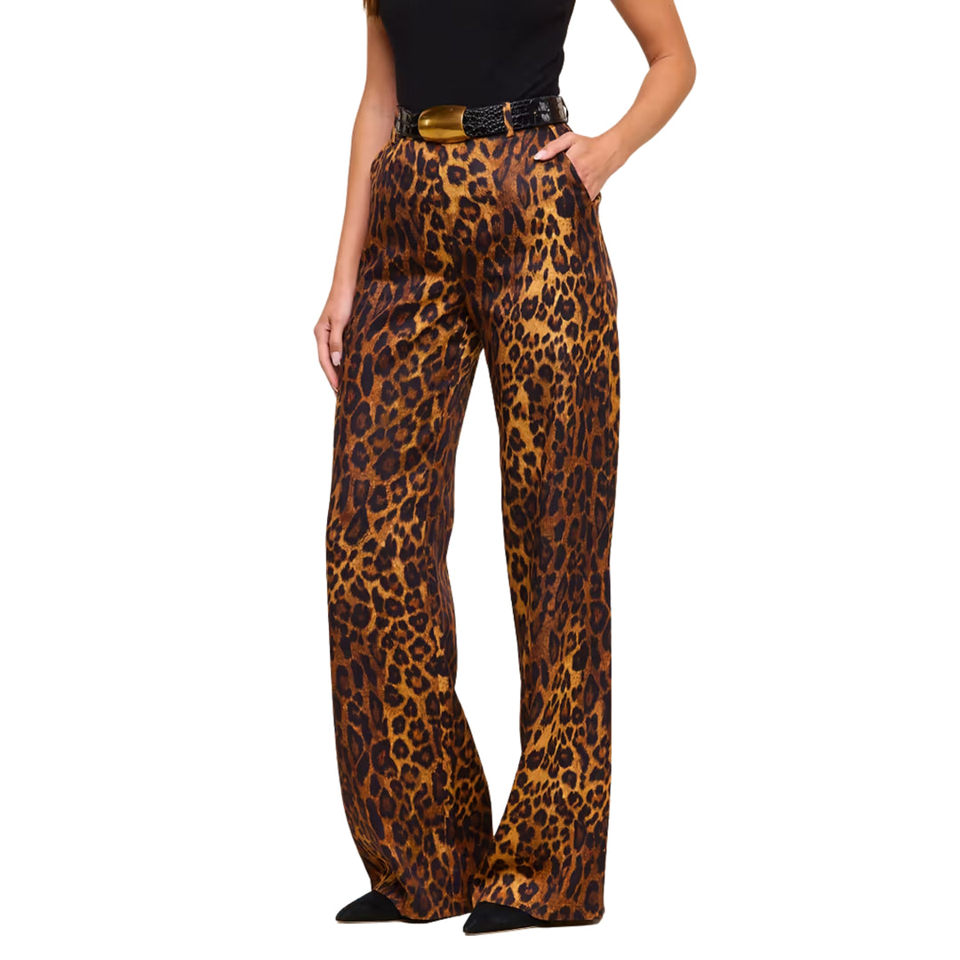 Livvy Beltloop Pant in Tan Multi Javan Leopard