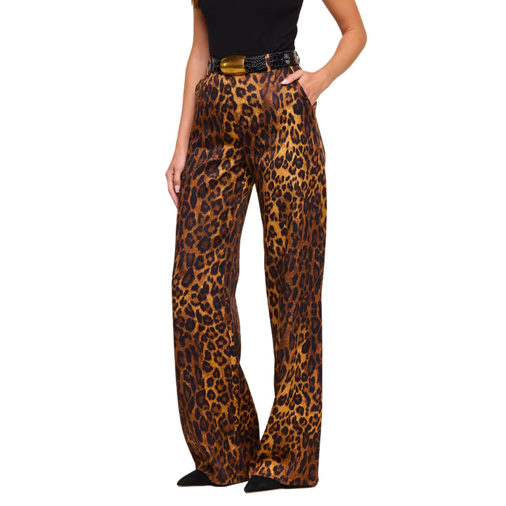 Livvy Beltloop Pant in Tan Multi Javan Leopard