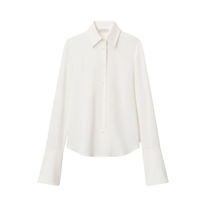 Long Sleeve Blouse W/ French Cuff And Picot Detail in Cloud