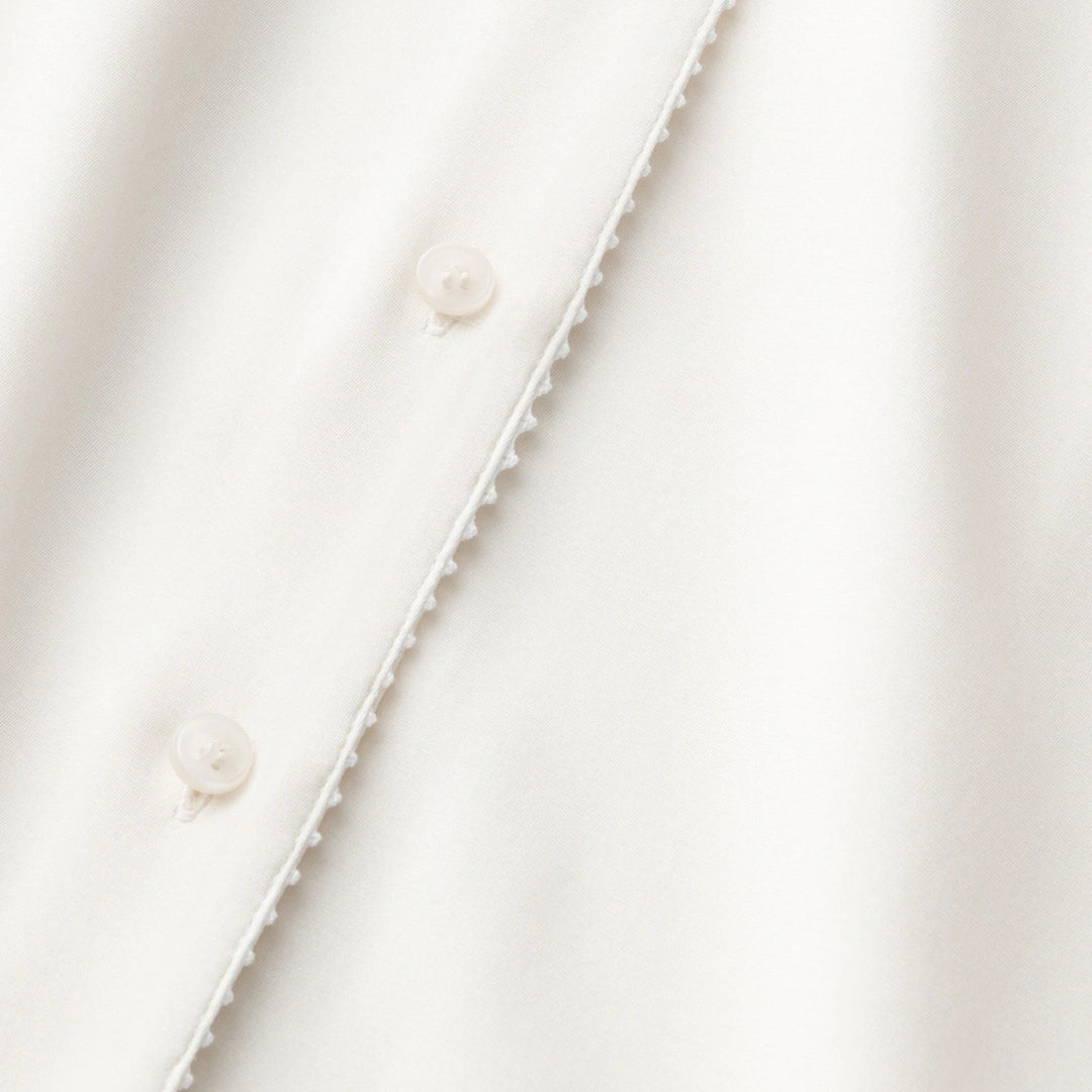Long Sleeve Blouse W/ French Cuff And Picot Detail in Cloud