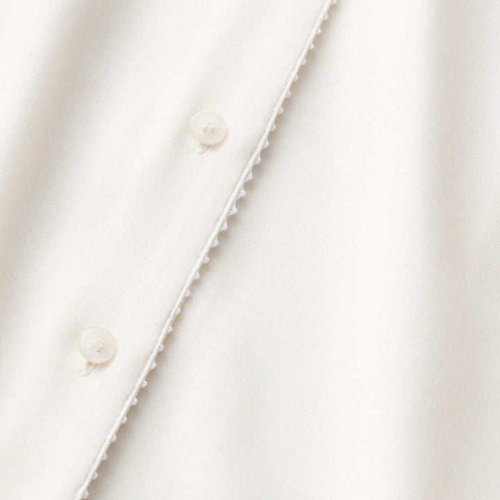 Long Sleeve Blouse W/ French Cuff And Picot Detail in Cloud