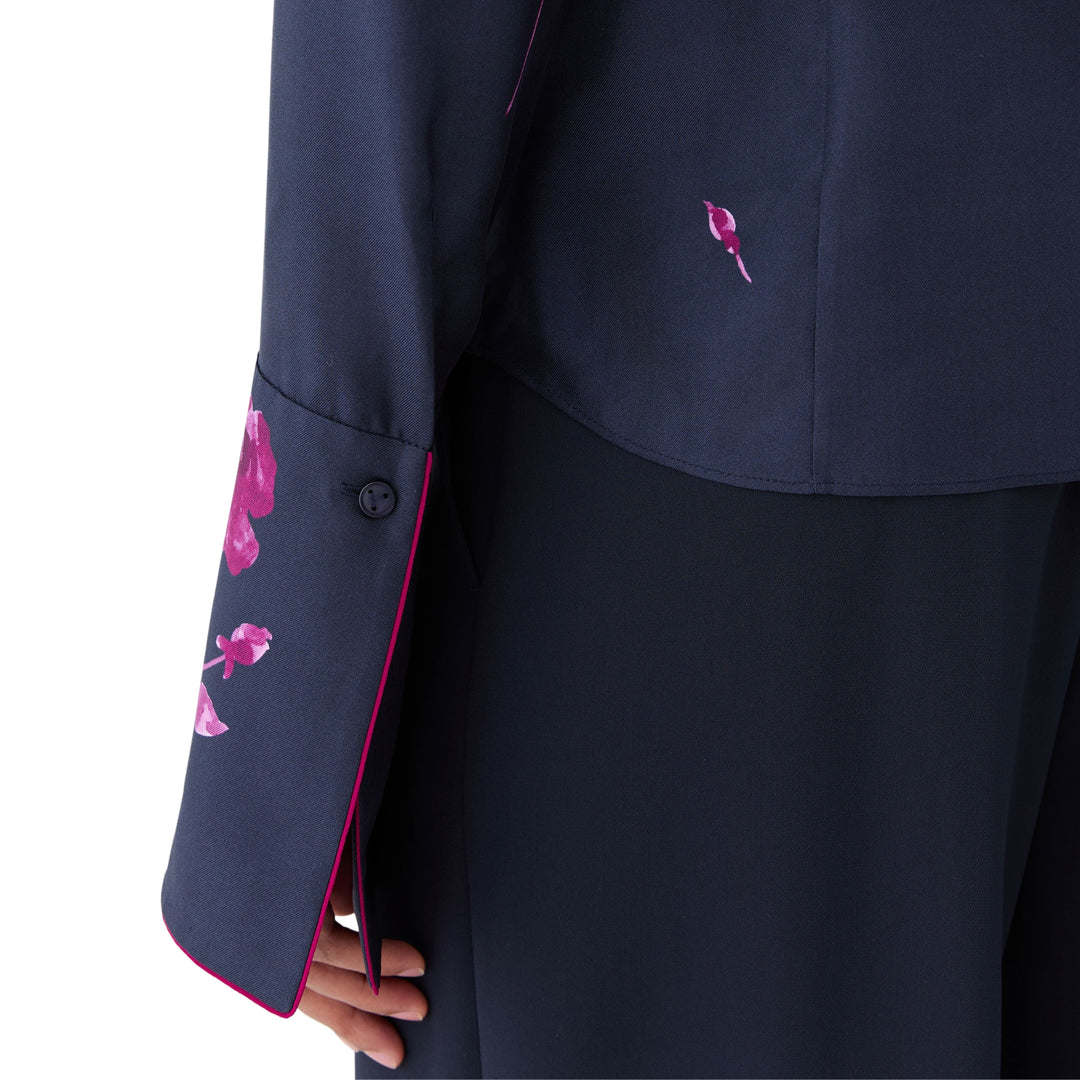 Long Sleeve Blouse With French Cuff in Ink Multi