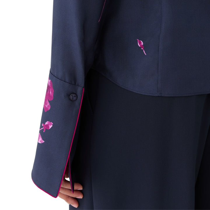 Long Sleeve Blouse With French Cuff in Ink Multi