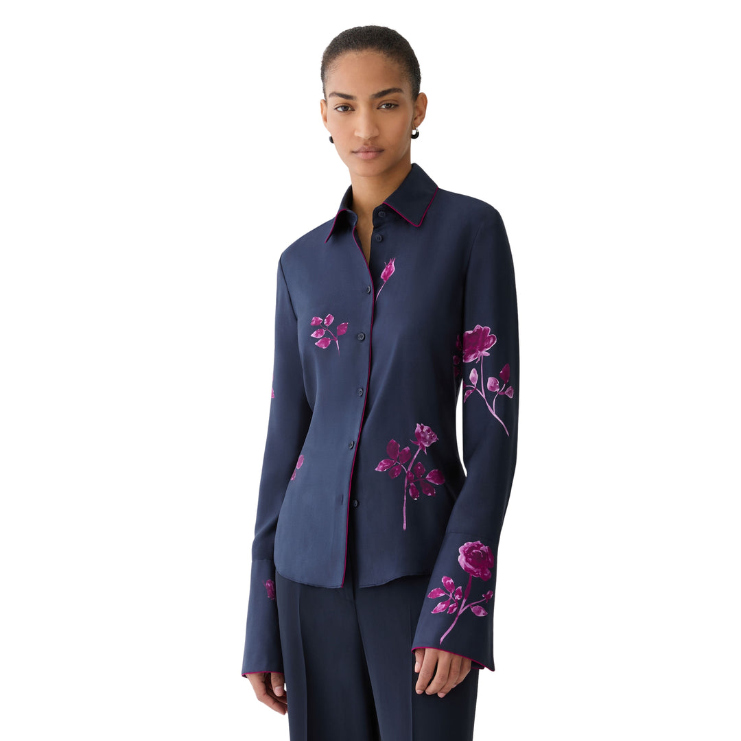 Long Sleeve Blouse With French Cuff in Ink Multi