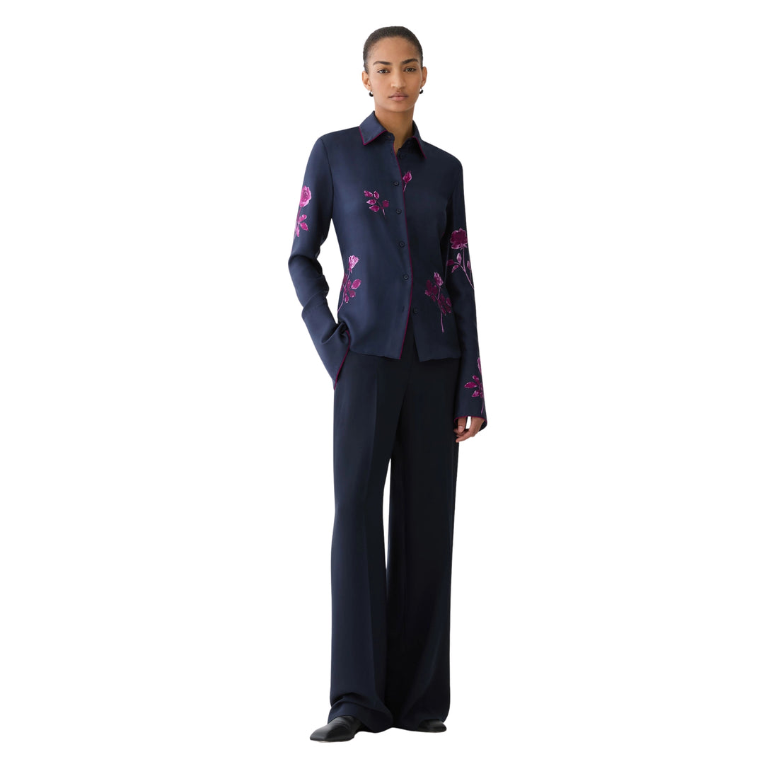 Long Sleeve Blouse With French Cuff in Ink Multi