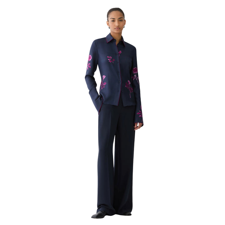 Long Sleeve Blouse With French Cuff in Ink Multi