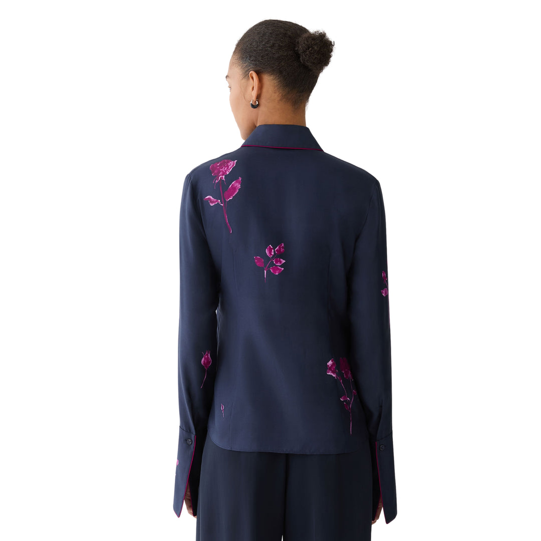 Long Sleeve Blouse With French Cuff in Ink Multi