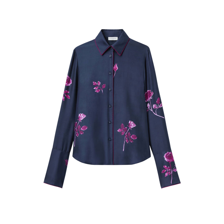 Long Sleeve Blouse With French Cuff in Ink Multi