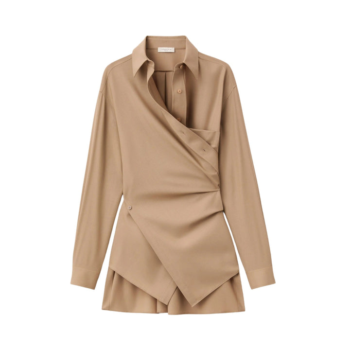 Long Sleeve Convertible Oversized Blouse in Brownstone