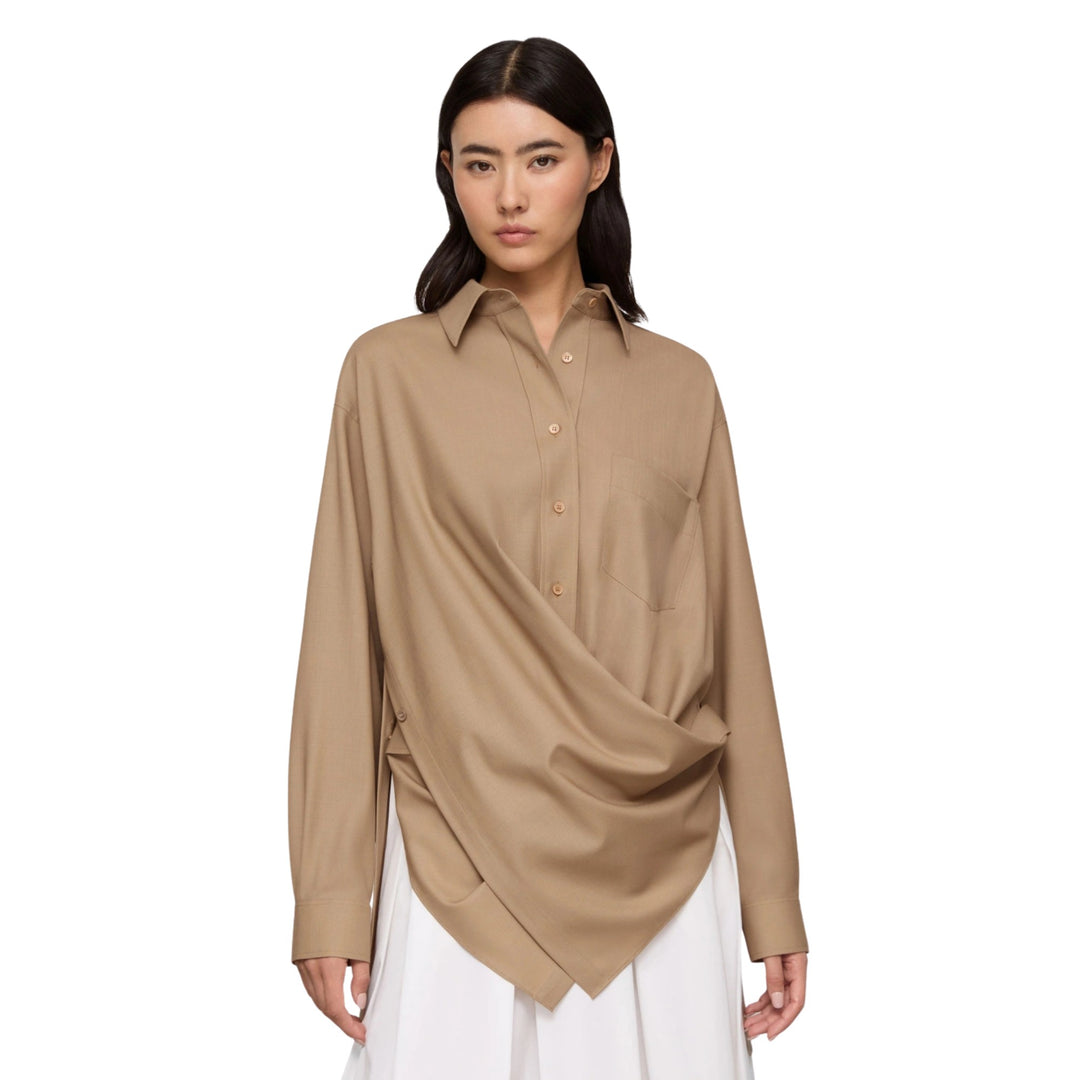 Long Sleeve Convertible Oversized Blouse in Brownstone