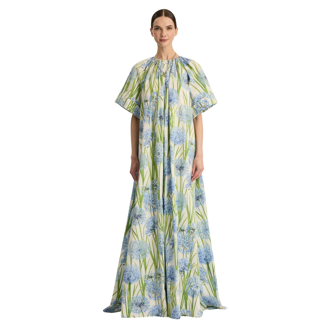 Long Sleeve Floral Embroidered Caftan Gown