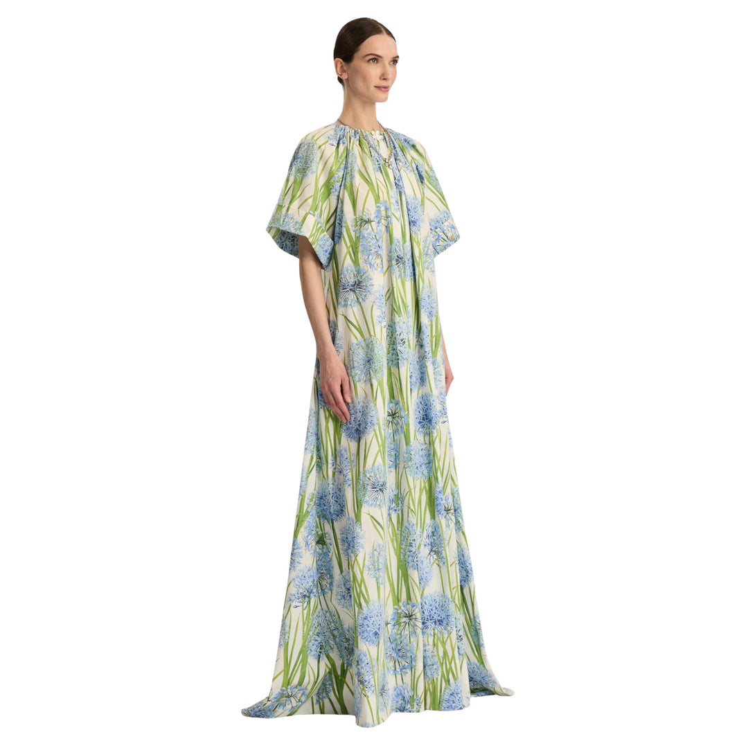 Long Sleeve Floral Embroidered Caftan Gown