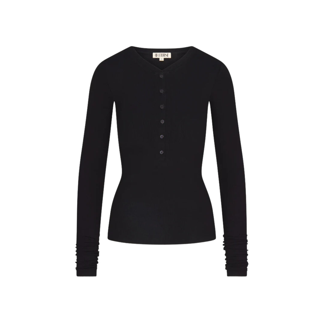 Long Sleeve Henley Top in Black