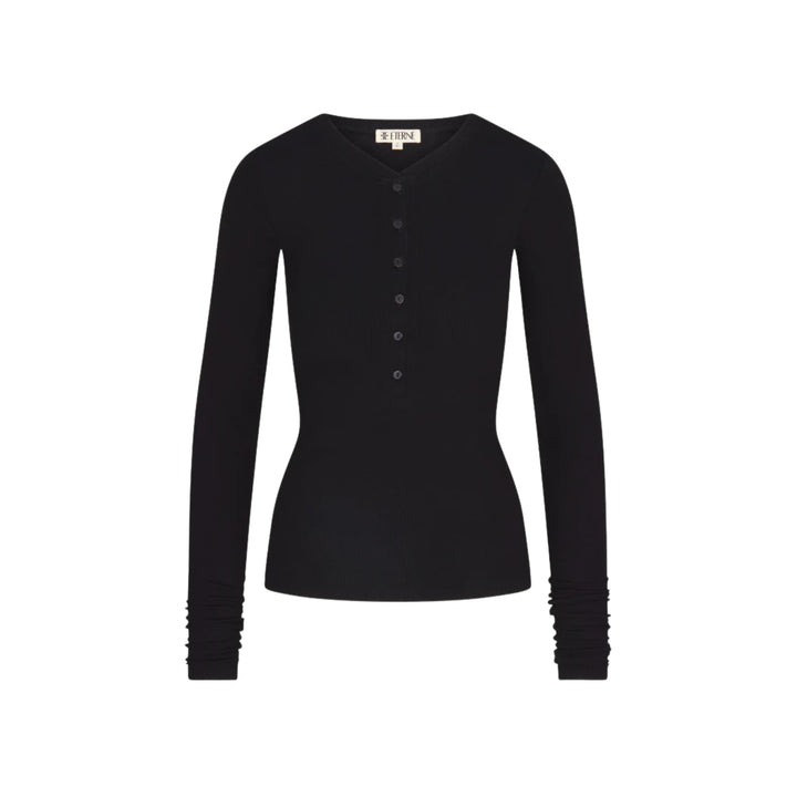 Long Sleeve Henley Top in Black