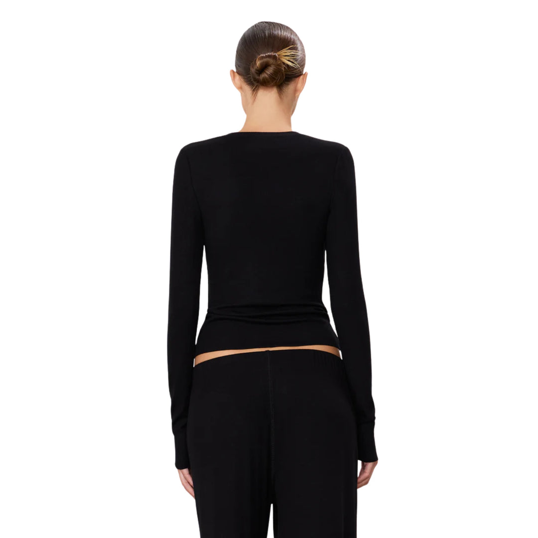 Long Sleeve Henley Top in Black