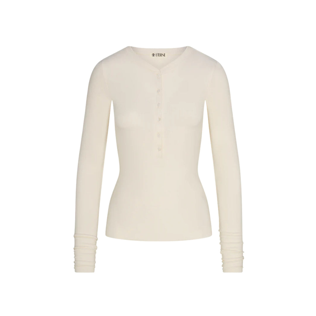 Long Sleeve Henley Top in Cream