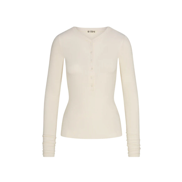 Long Sleeve Henley Top in Cream