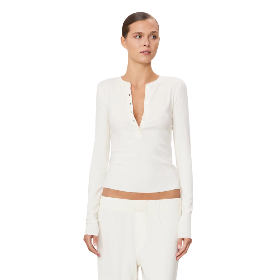 Long Sleeve Henley Top in Cream