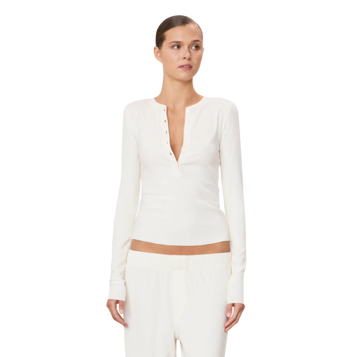 Long Sleeve Henley Top in Cream