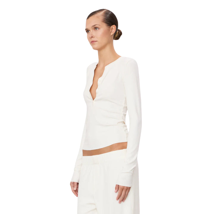 Long Sleeve Henley Top in Cream