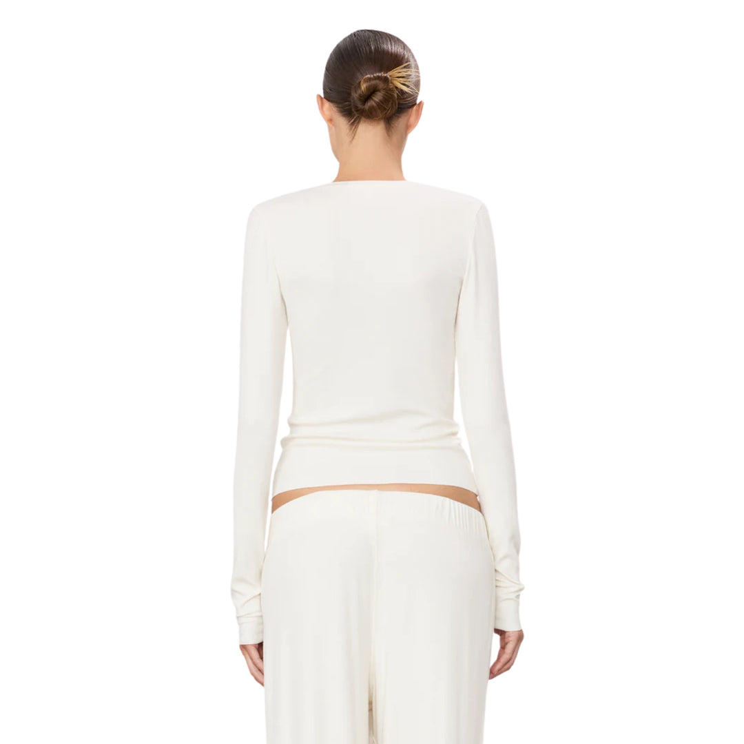 Long Sleeve Henley Top in Cream