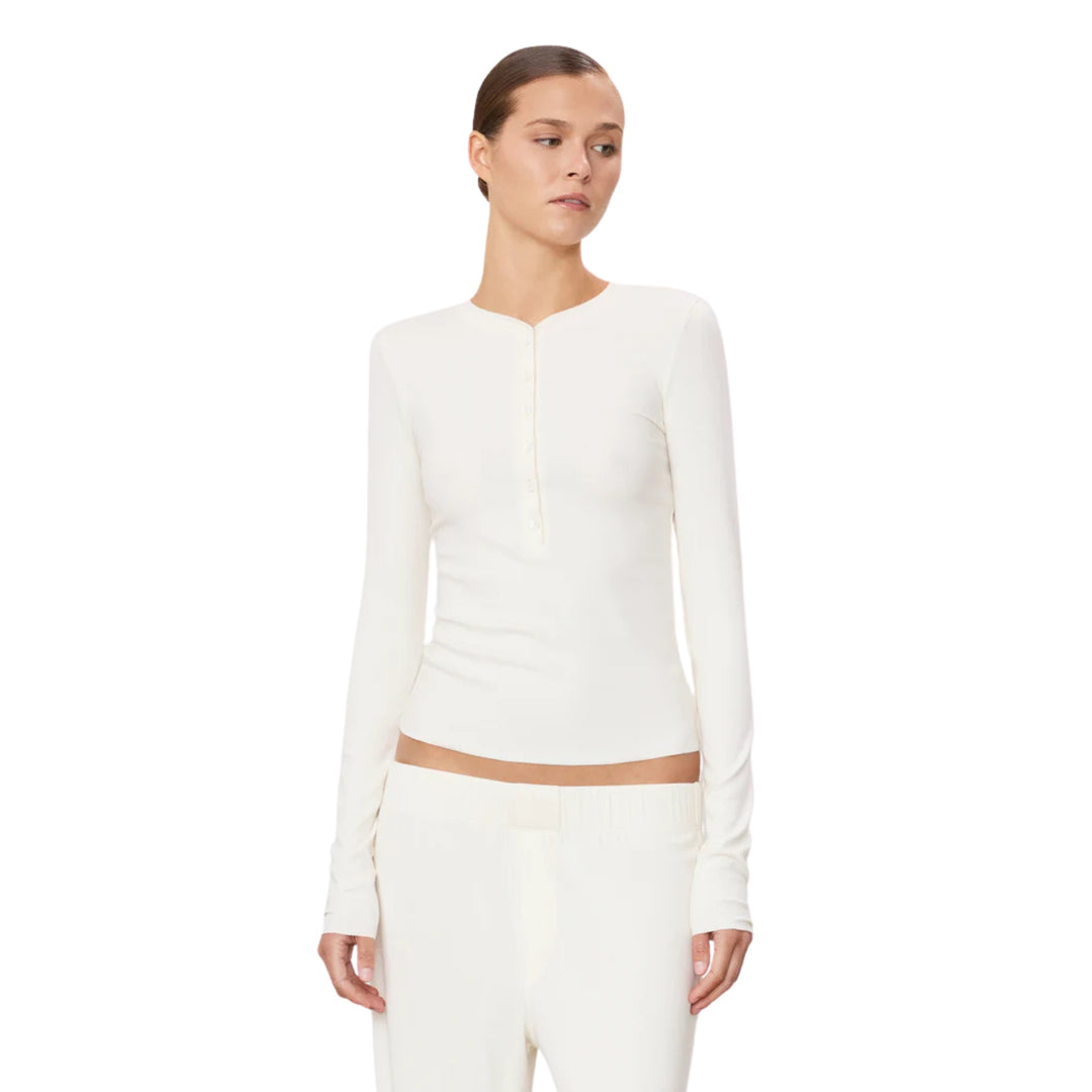 Long Sleeve Henley Top in Cream