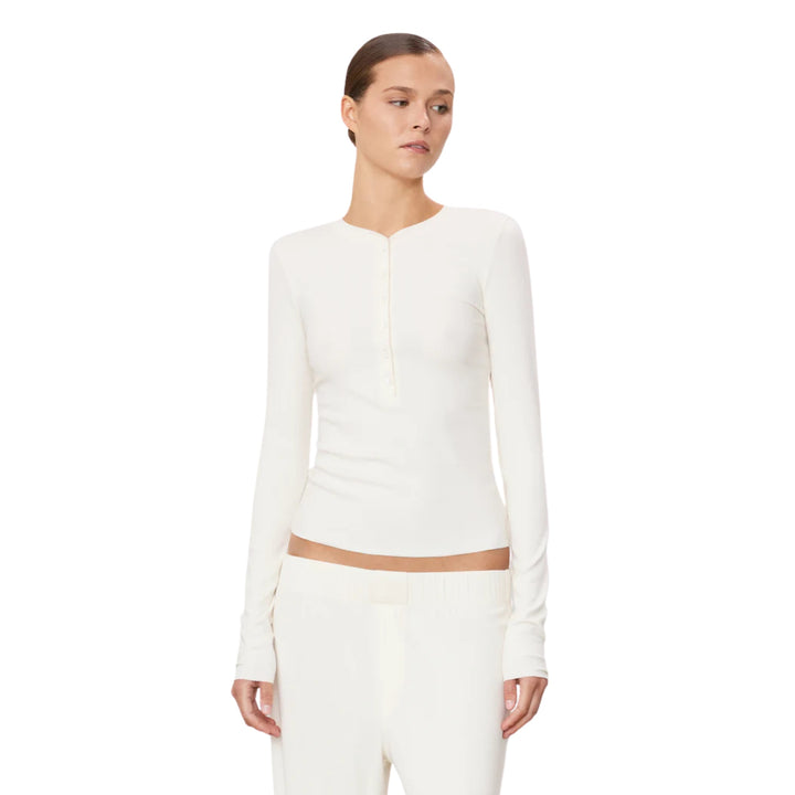 Long Sleeve Henley Top in Cream