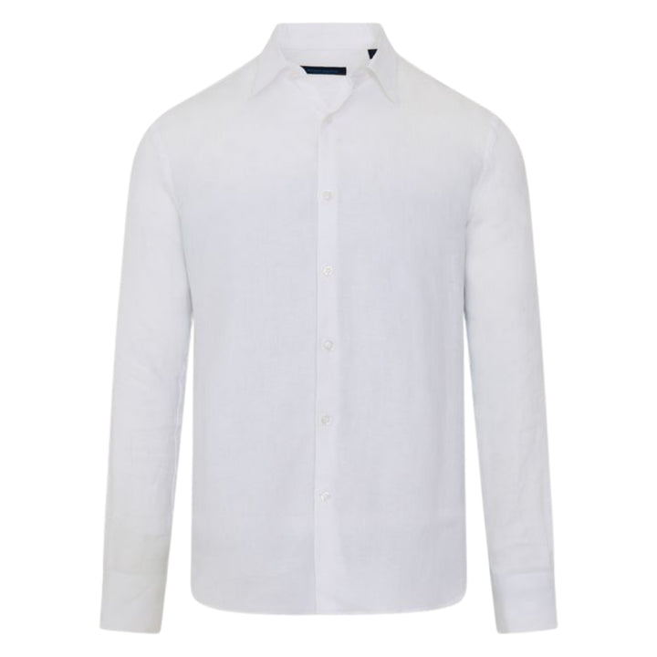 White Long Sleeve Linen Chambray Point Collar Sport Shirt