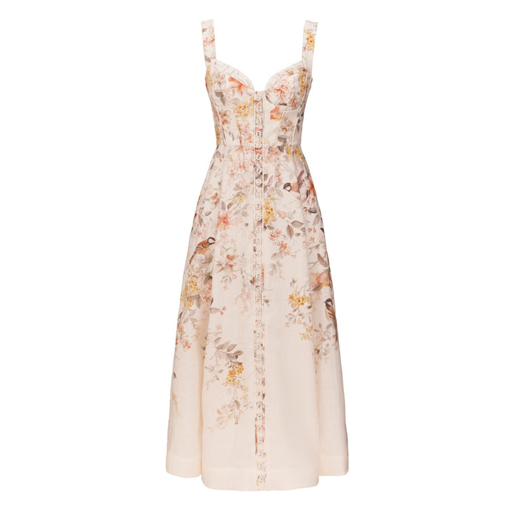 Luna Buttoned Picnic Dress in Cream Songbird