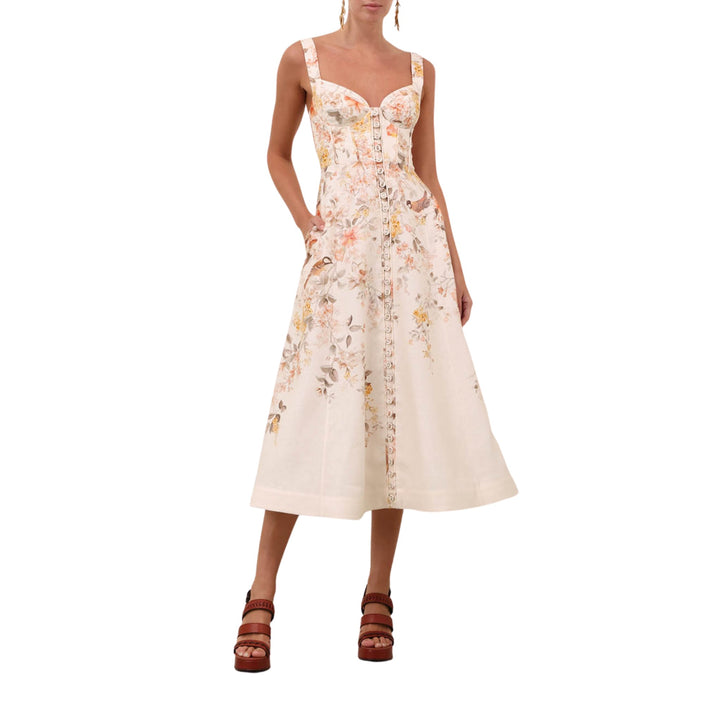 Luna Buttoned Picnic Dress in Cream Songbird