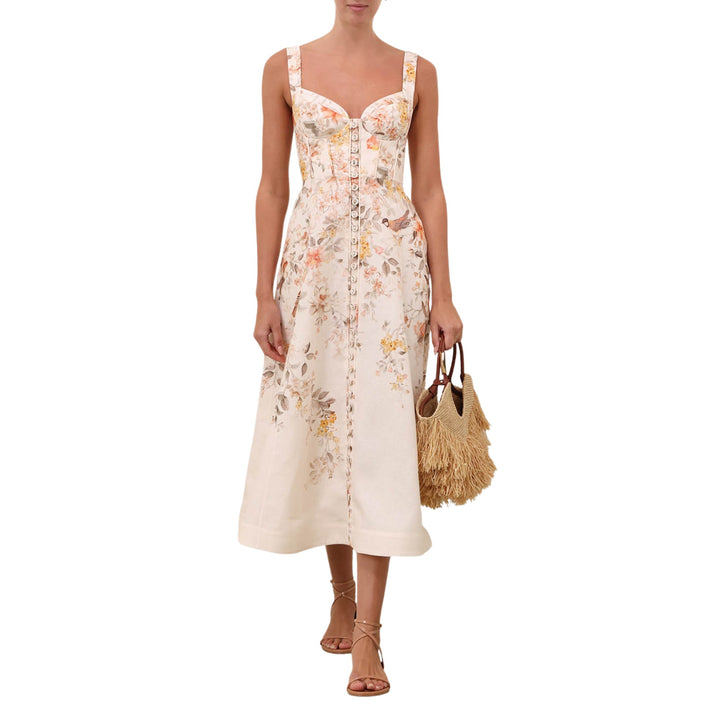 Luna Buttoned Picnic Dress in Cream Songbird