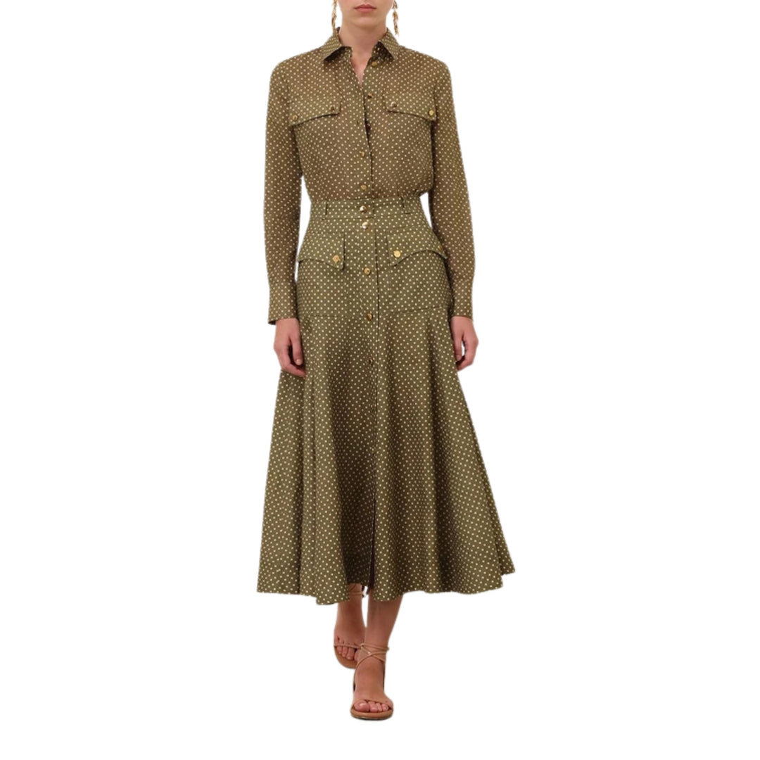 Luna Cargo Midi Skirt in Olive Dot