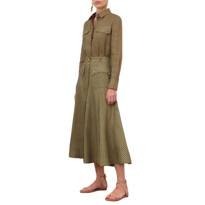 Luna Cargo Midi Skirt in Olive Dot