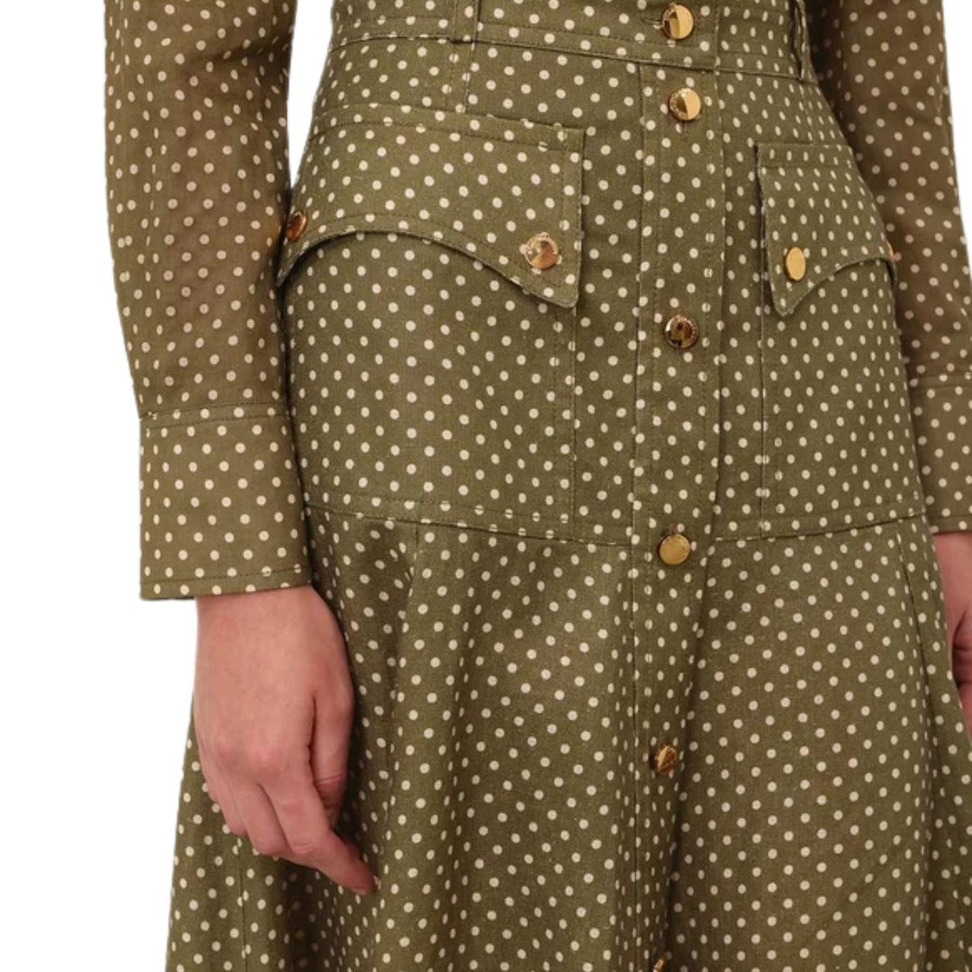 Luna Cargo Midi Skirt in Olive Dot