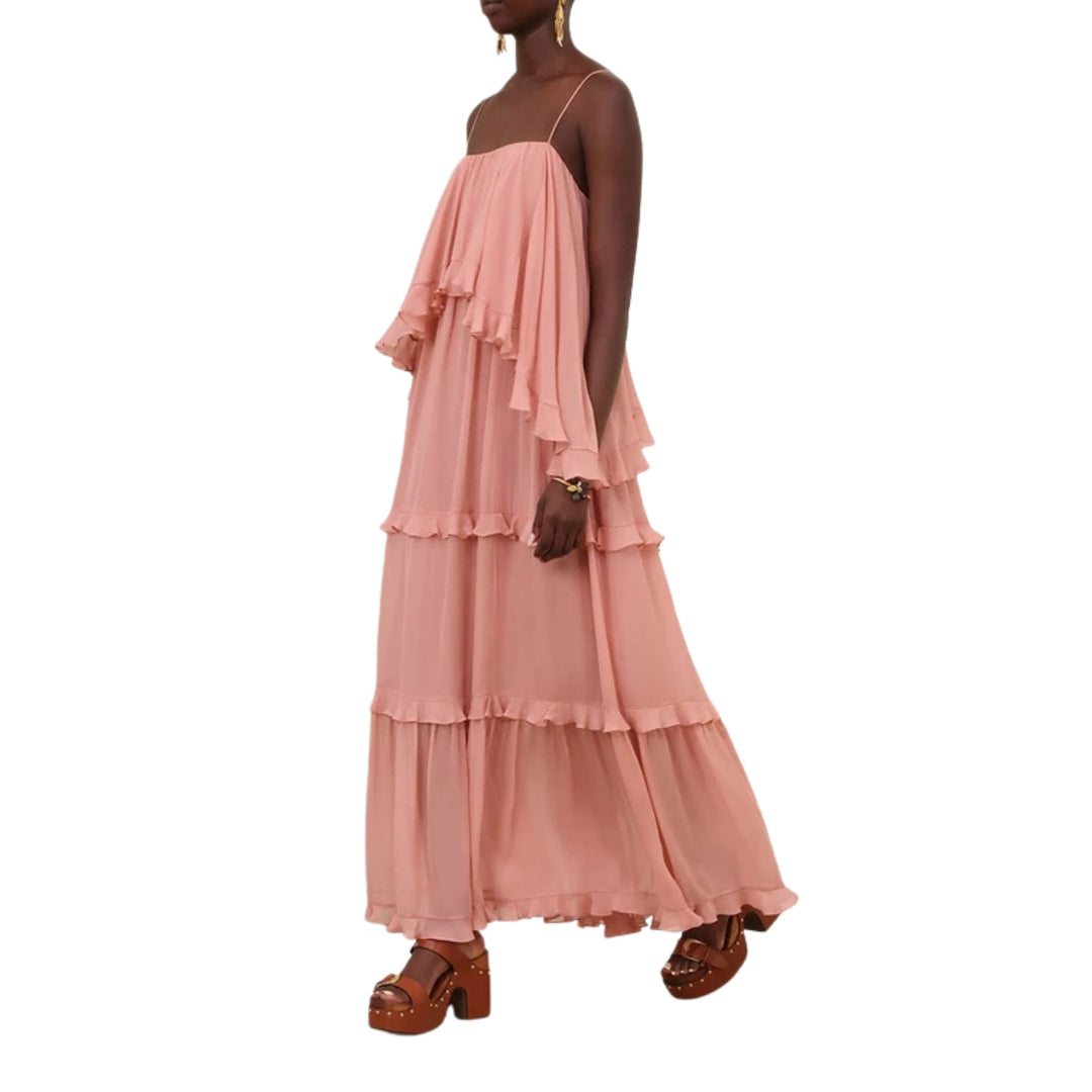 Luna Frilled Slip Dress in Dusty Rose