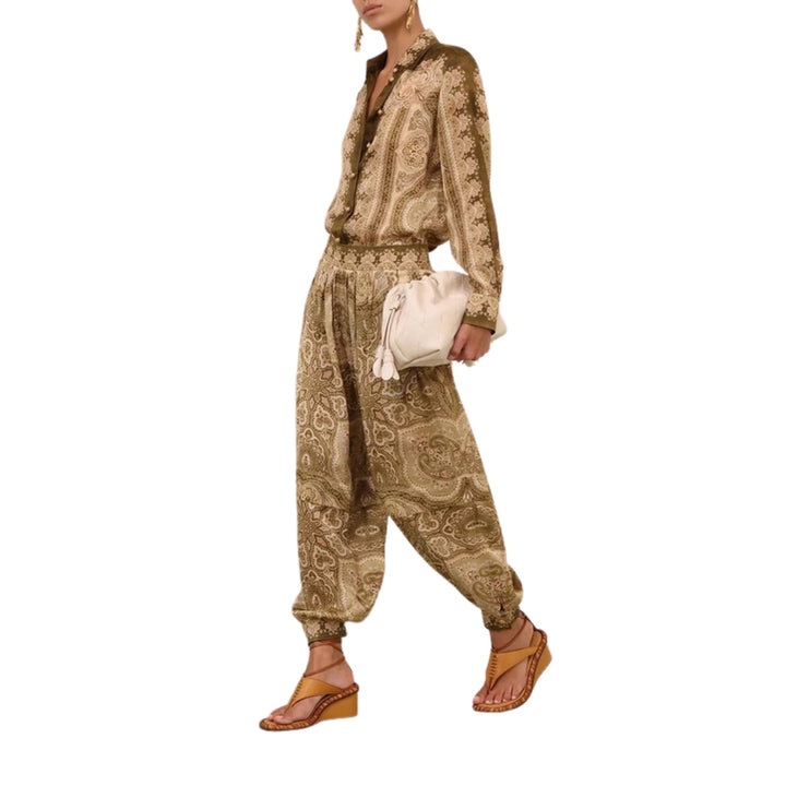 Luna Satin Shirt in Olive Perla Paisley