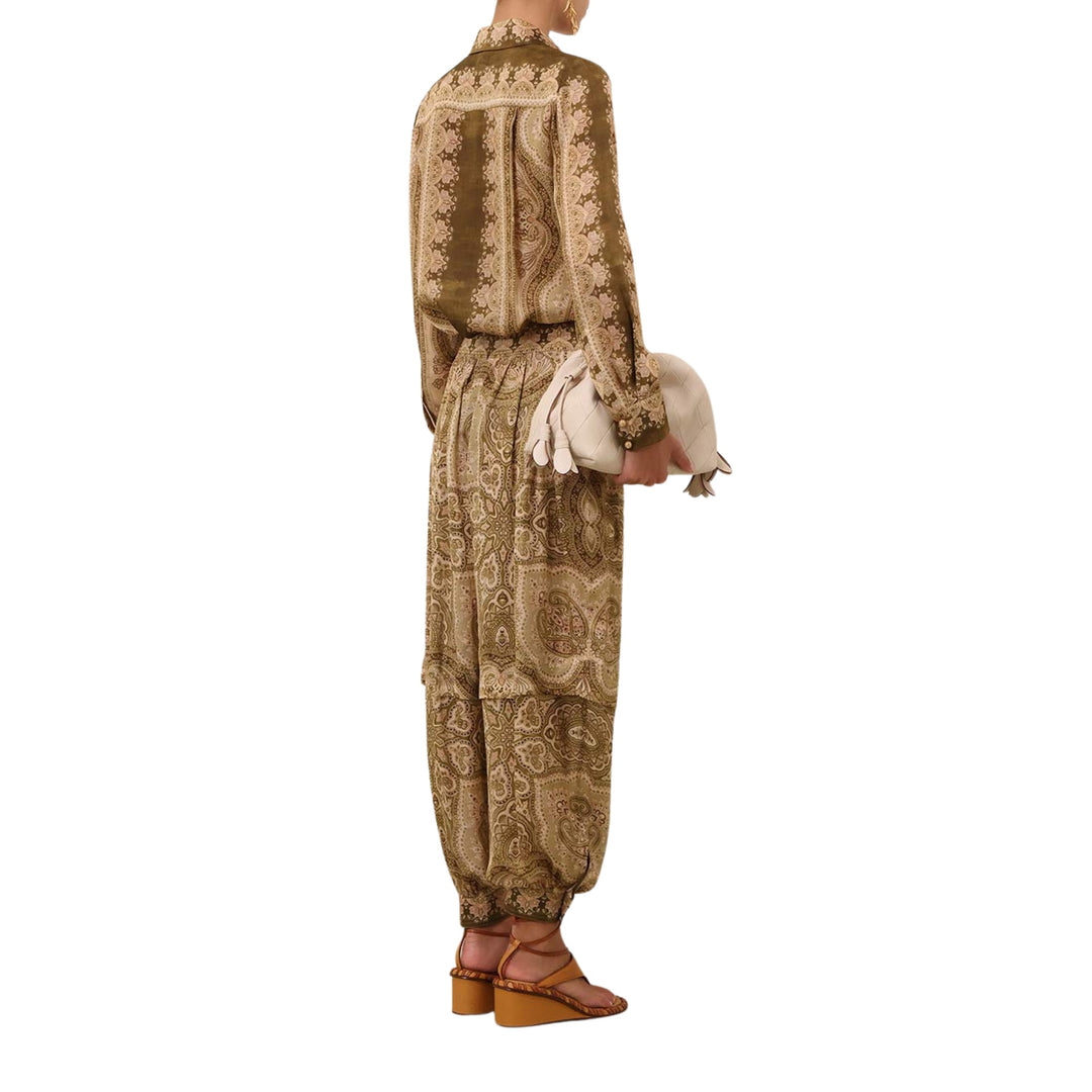 Luna Satin Shirt in Olive Perla Paisley