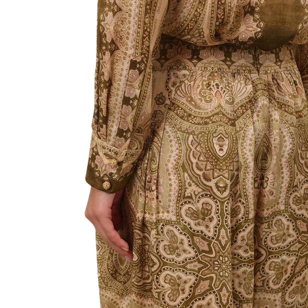 Luna Satin Shirt in Olive Perla Paisley