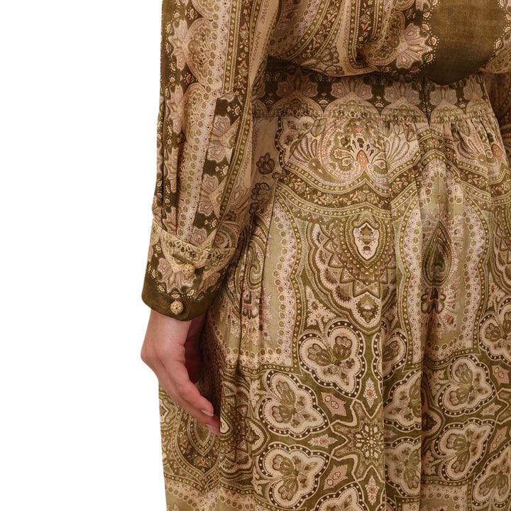 Luna Satin Shirt in Olive Perla Paisley