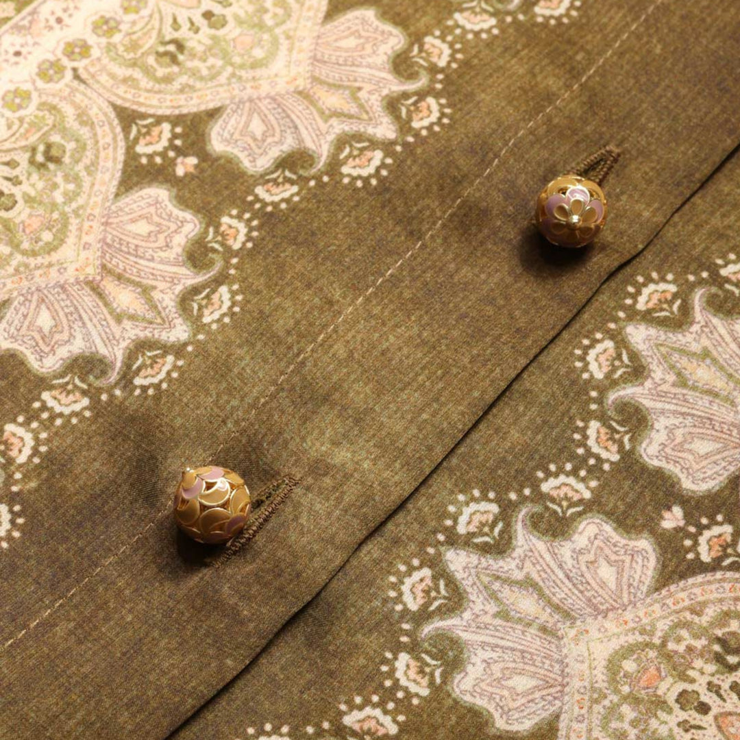 Luna Satin Shirt in Olive Perla Paisley