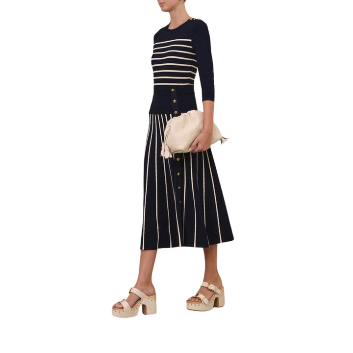 Luna Striped Midi Skirt in Navy Cream