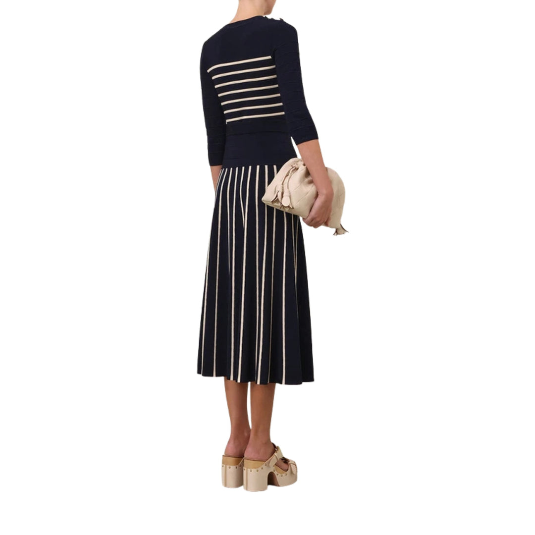 Luna Striped Midi Skirt in Navy Cream