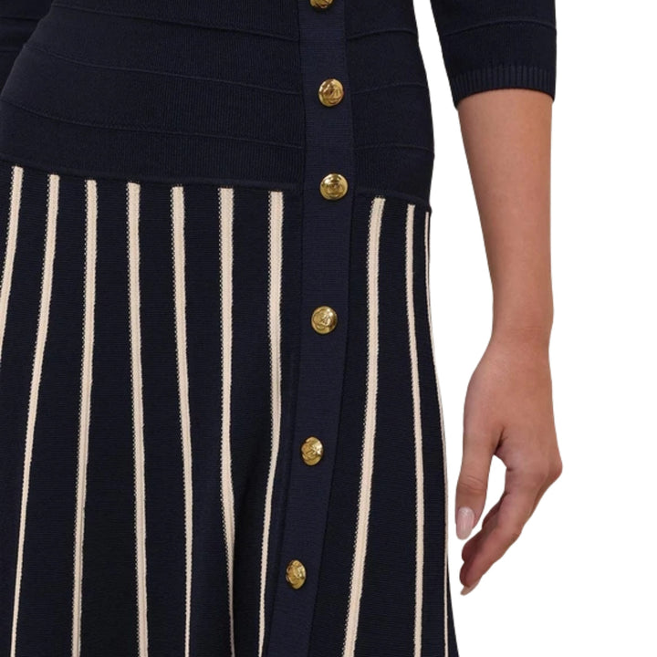 Luna Striped Midi Skirt in Navy Cream