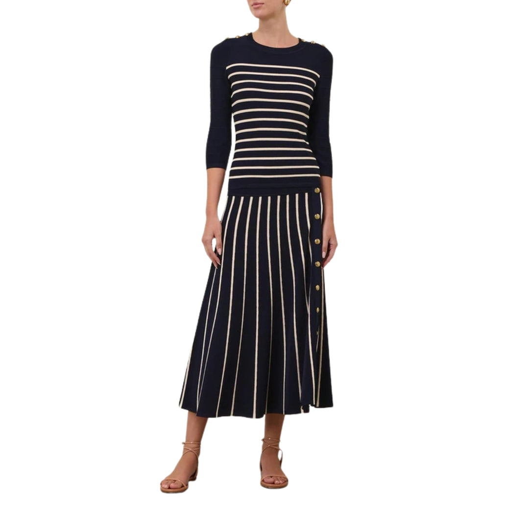 Luna Striped Midi Skirt in Navy Cream