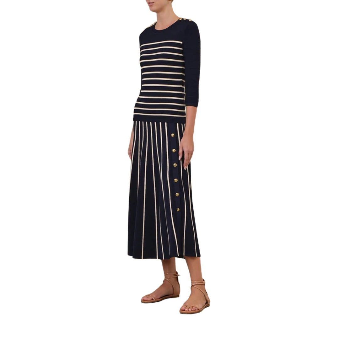 Luna Striped Midi Skirt in Navy Cream