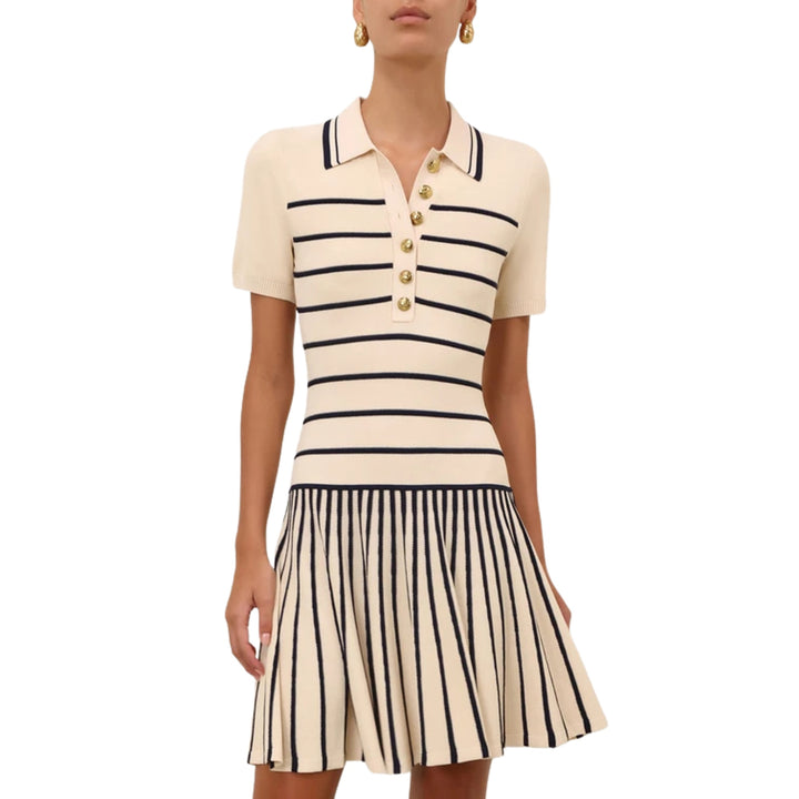 Luna Striped Polo Mini Dress in Cream Navy