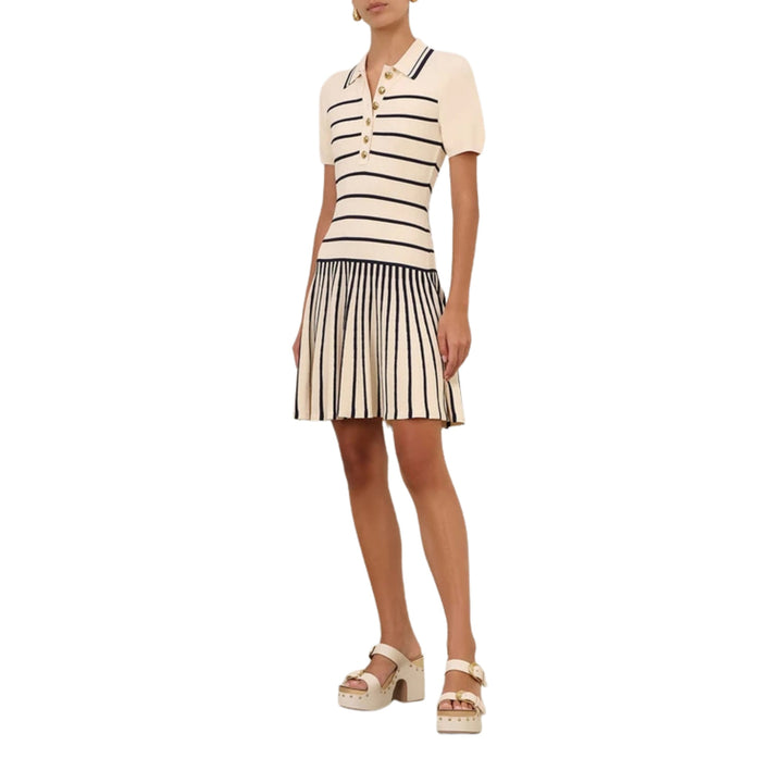 Luna Striped Polo Mini Dress in Cream Navy