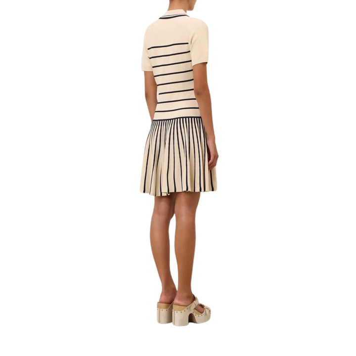 Luna Striped Polo Mini Dress in Cream Navy