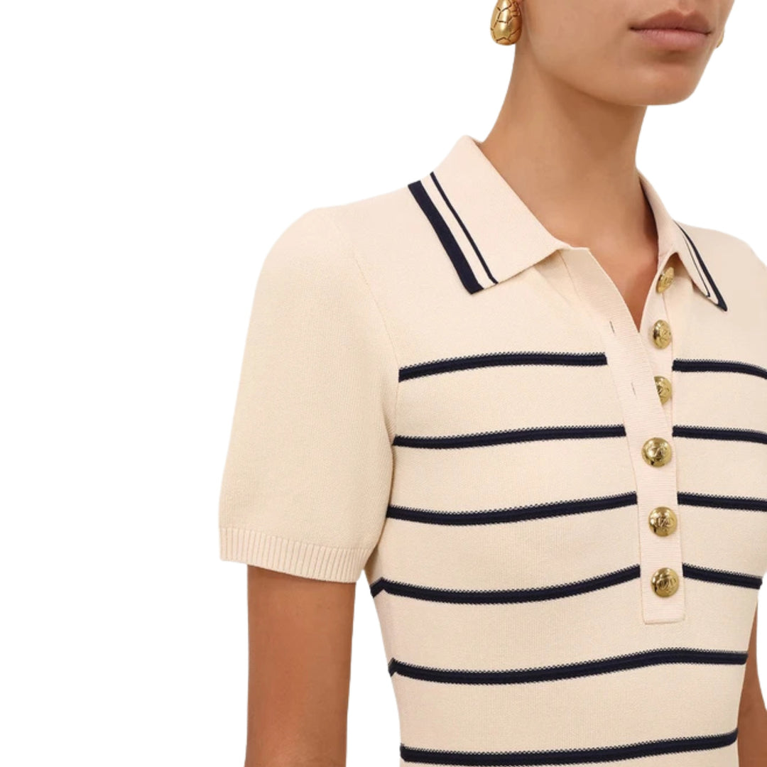 Luna Striped Polo Mini Dress in Cream Navy